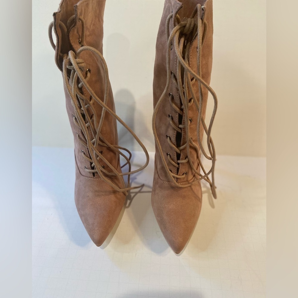 Public Desire~Pink Faux Suede Lace-Up Stiletto Ankle Boot~Pointed Toe~Size US-6 - Picture 3 of 16
